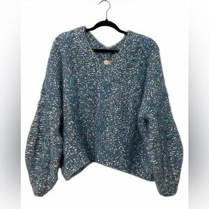 NEW POL Teal Confetti Knit Oversized Fuzzy Sweater Size S